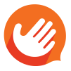 Logotipo do Handtalk com a ilustração de mão branca dentro de uma bola laranja.
