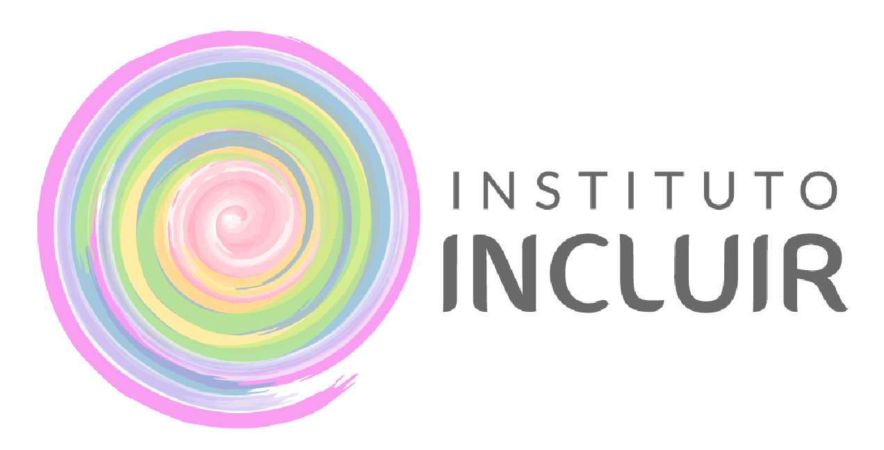 Logotipo do Instituto Incluir com escrita em cinza em um fundo transparente com uma mandala colorida